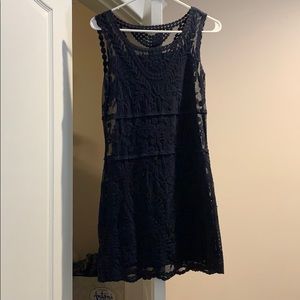 Lace overlay navy blue dress
